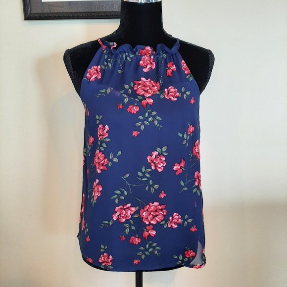 EUC!!! Gorgeous Monteau Navy & Rose Halter Tank - Picture 1 of 8